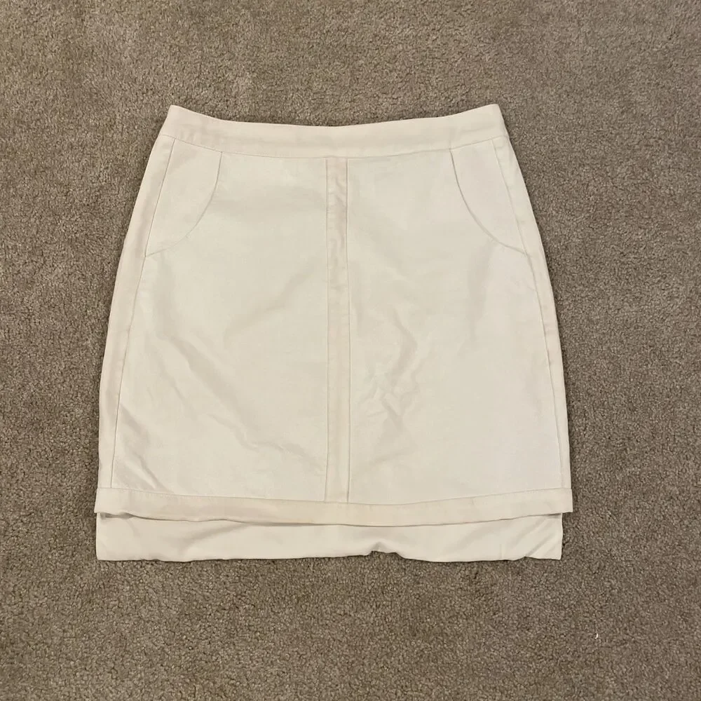 Vintage BEBE 90s Y2K White Leather Mixed Media Lined Mini Skirt Sz 4